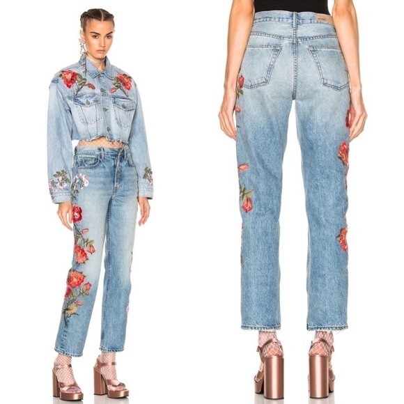 GRLFRND Denim Helena High-Rise Straight Jeans in Hall & Oats Size 26 Embroidered - Picture 2 of 14